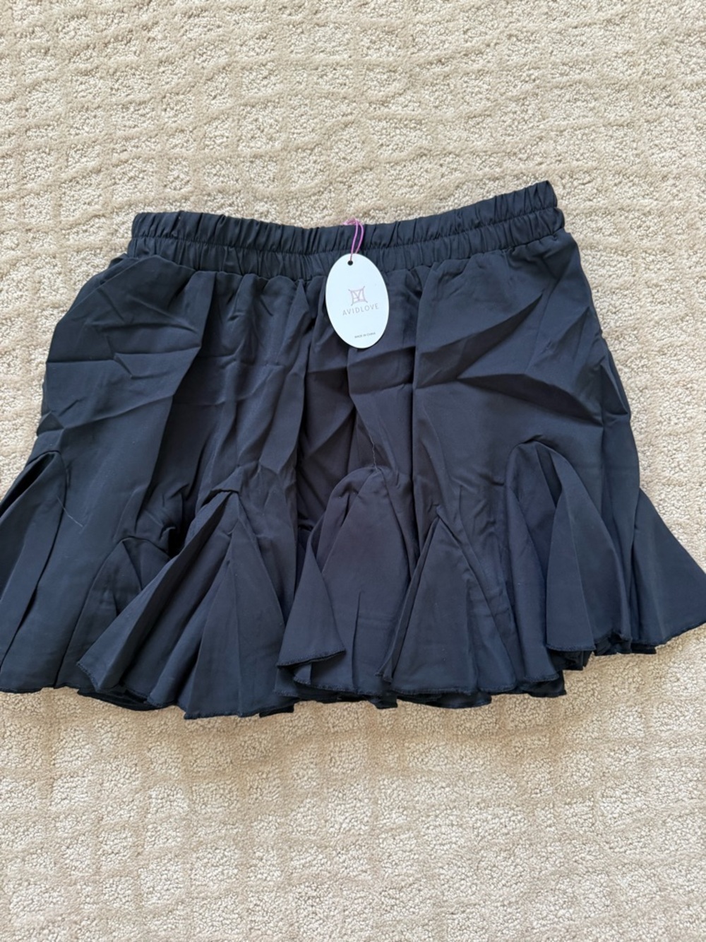 Avidlove Black Double Ruffle Skater Mini Skirt